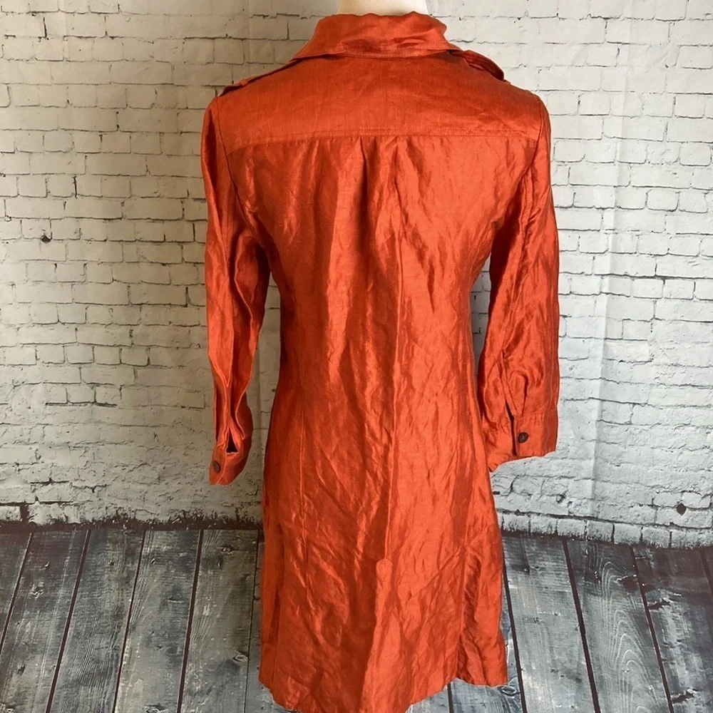 Tesori Linen Tunic Button Up Top Orange Shimmer S Old Money Resortwear Lagenlook - Picture 8 of 12
